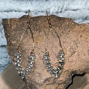 Gold tone rhinestone long earrings